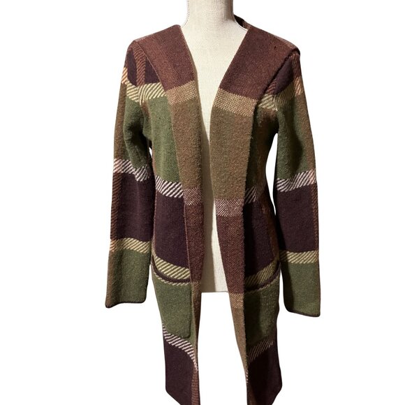 NWT Joseph A Plaid Hooded Cardigan Coat M - Picture 1 of 6